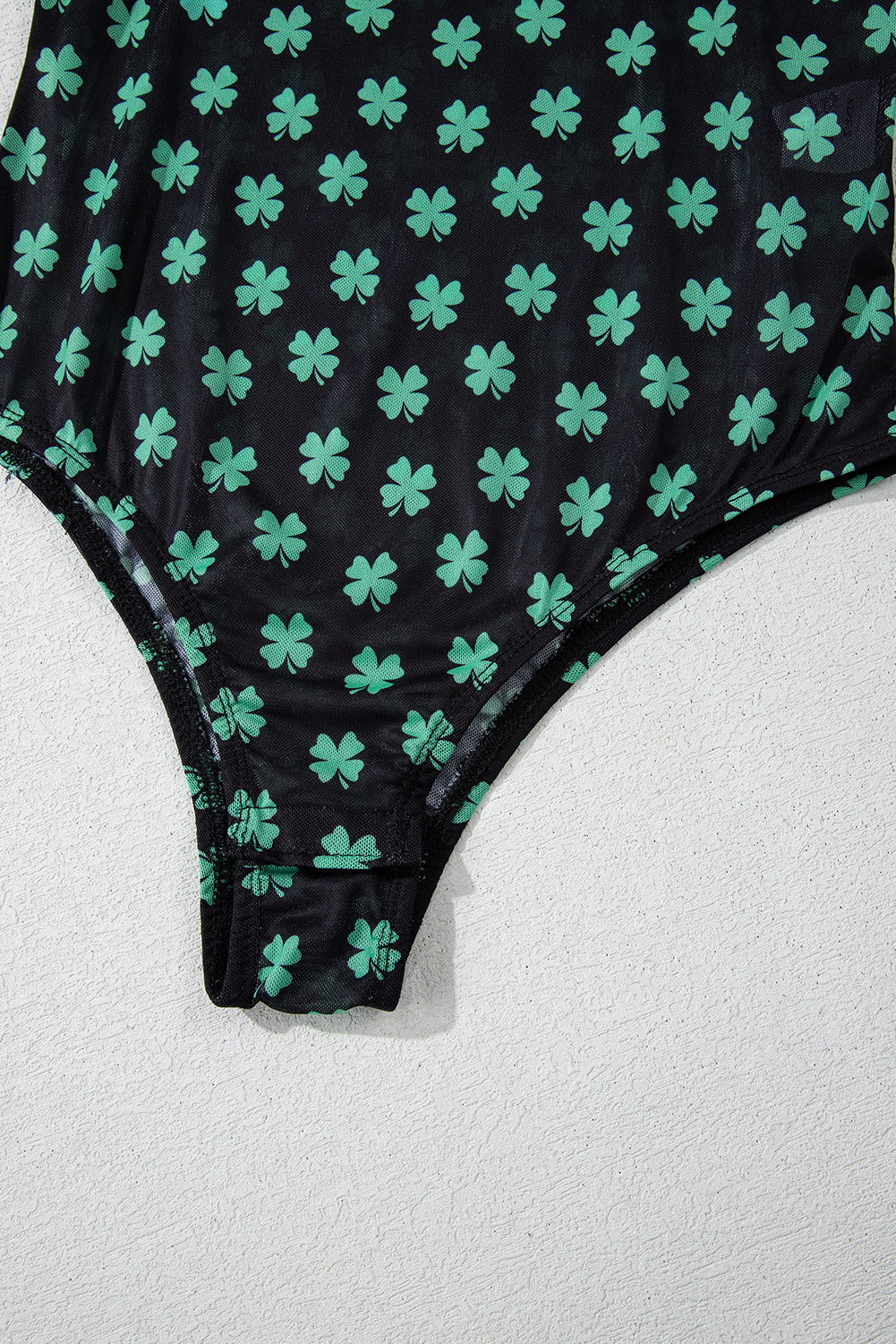 Green St Patrick Shamrock Printed Long Sleeve Mesh Bodysuit view 20