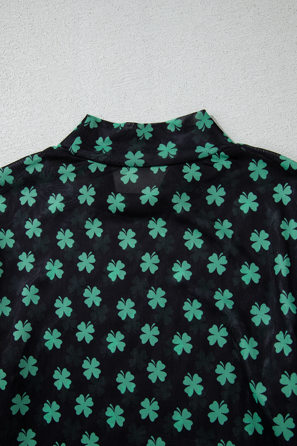 Green St Patrick Shamrock Printed Long Sleeve Mesh Bodysuit view 19