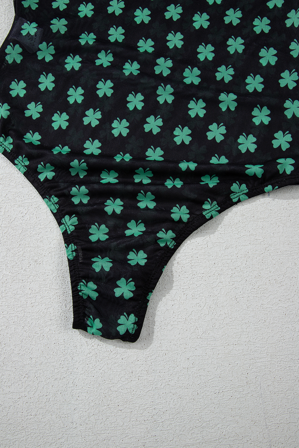Green St Patrick Shamrock Printed Long Sleeve Mesh Bodysuit view 22