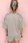 Brown Checkered Top and Short Casual 2pcs Set
