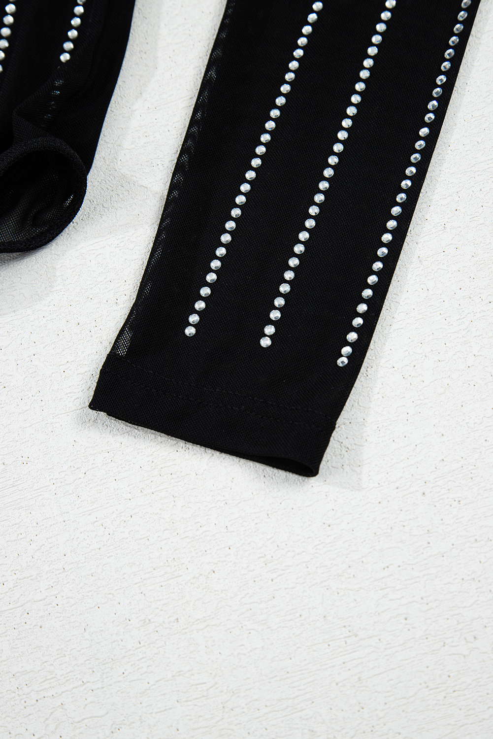 Black Rhinestone Decor Striped Mesh Long Sleeve Bodysuit view 18