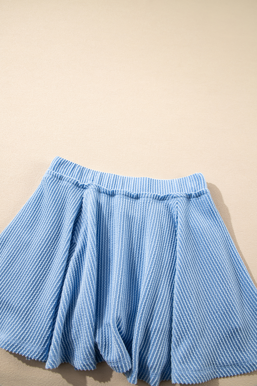Sky Blue Corded Lantern Sleeve Top High Waist Ruffled Mini Skort Set