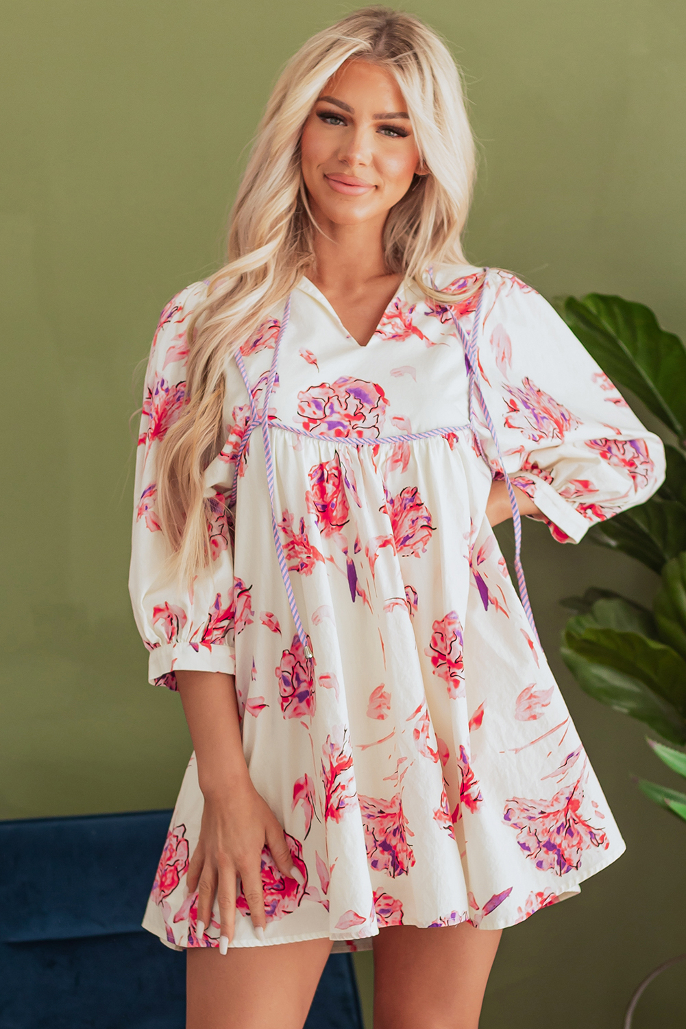 Baby Pink Floral Print Sleeveless Mini Dress main image 0