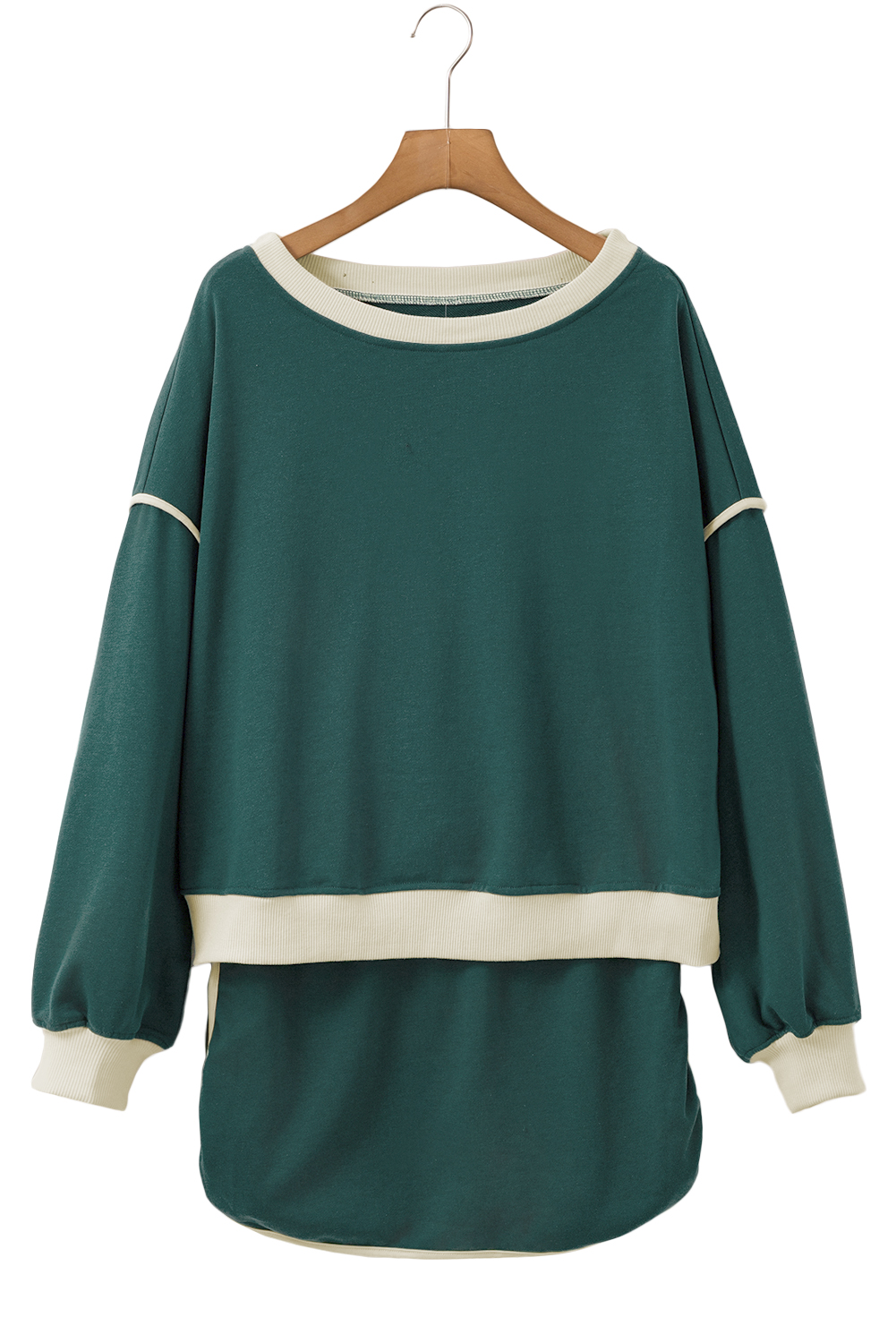 Evergreen Color Contrast Loose Pullover and Lace-up Waist Skort Set view 23