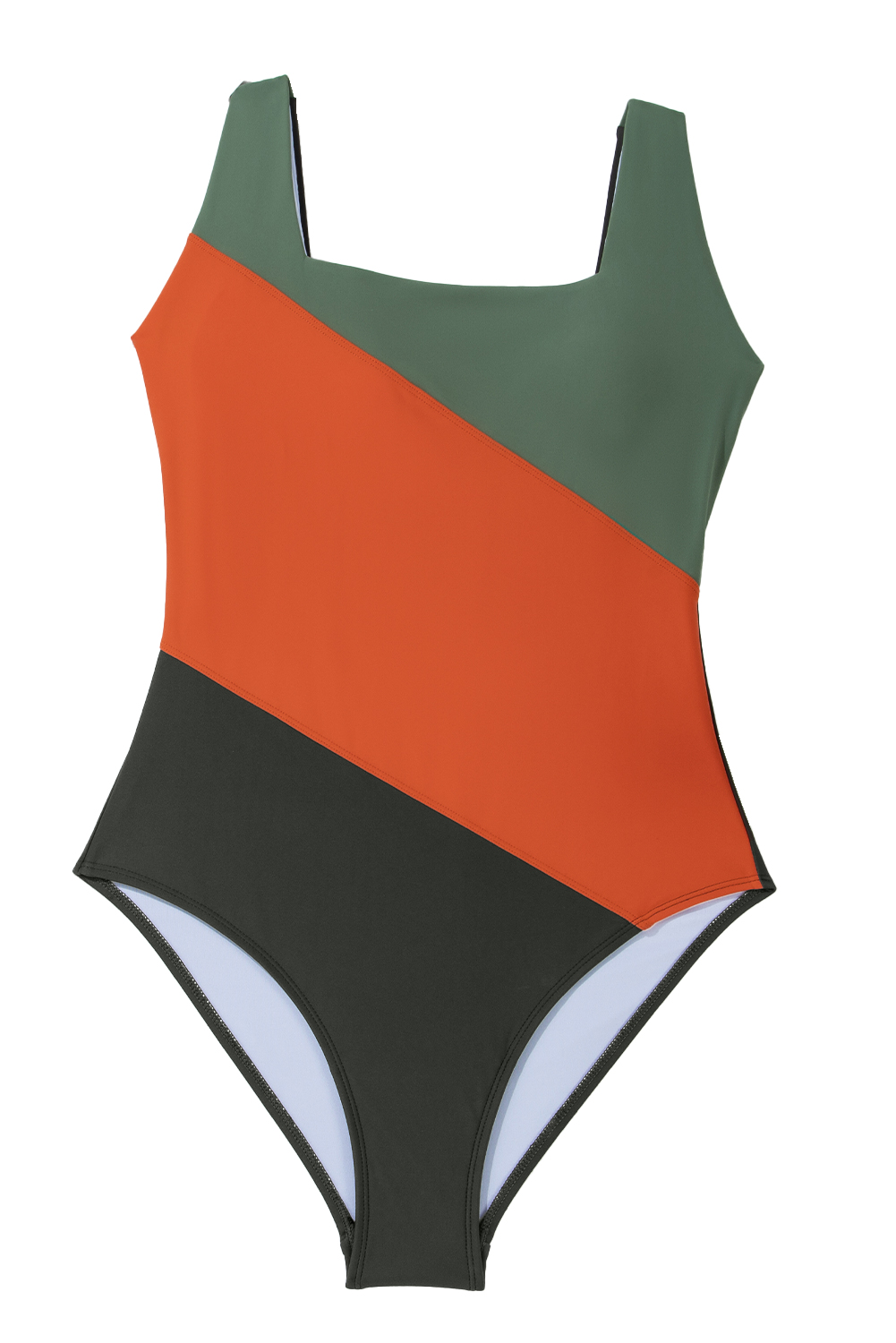 Duffel Green Color Block Padded Square Neck One Piece Swimsuit view 27