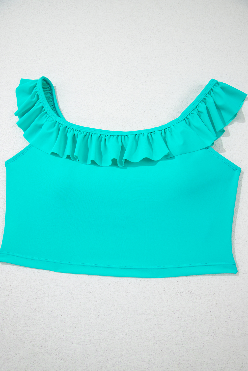 Sea Green Solid Ruffled Square Neck Swim Top and Floral Shorts Bikini Set view 24