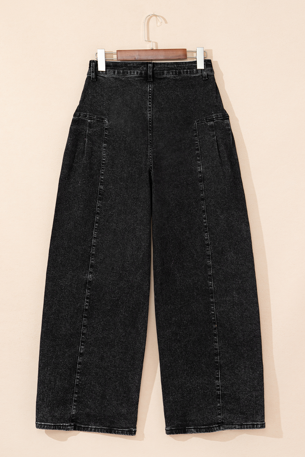 Dark Grey Pleated Wide Leg Mineral Wash Denim Pants view 7