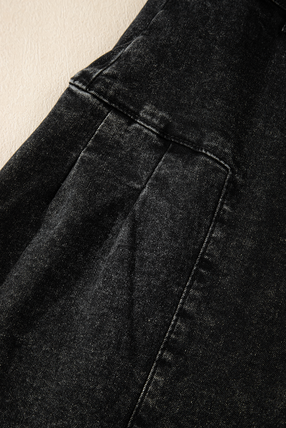 Dark Grey Pleated Wide Leg Mineral Wash Denim Pants view 12