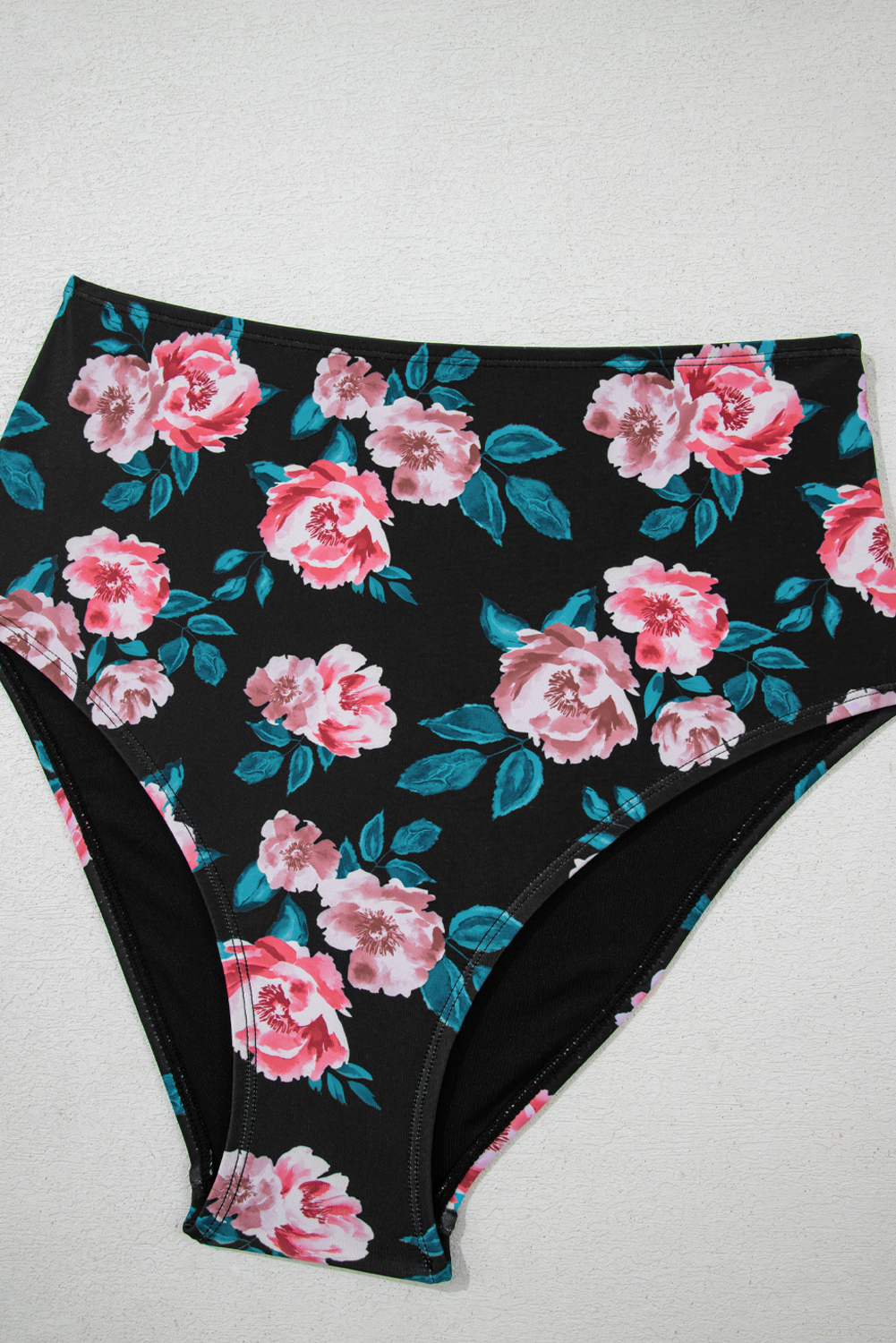 Sea Green Solid Ruffled Square Neck Swim Top and Floral Shorts Bikini Set view 15