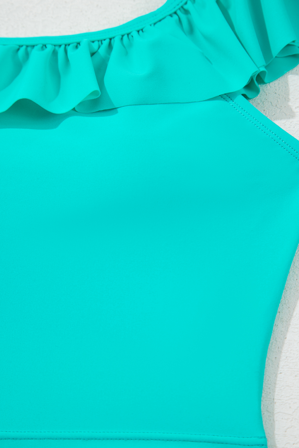 Sea Green Solid Ruffled Square Neck Swim Top and Floral Shorts Bikini Set view 23