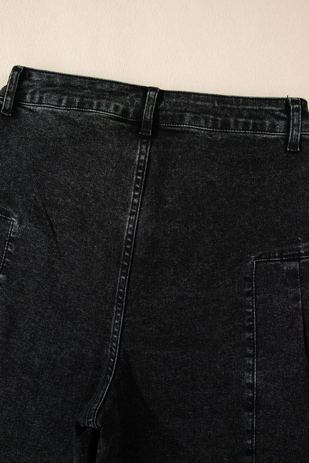 Dark Grey Pleated Wide Leg Mineral Wash Denim Pants view 8