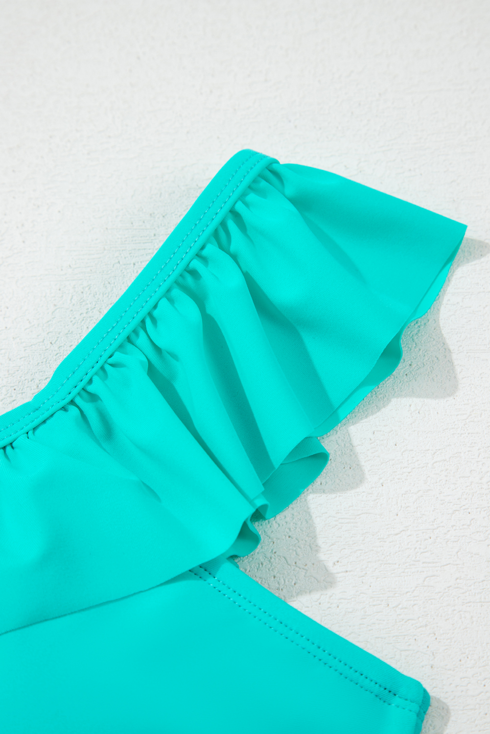 Sea Green Solid Ruffled Square Neck Swim Top and Floral Shorts Bikini Set view 22
