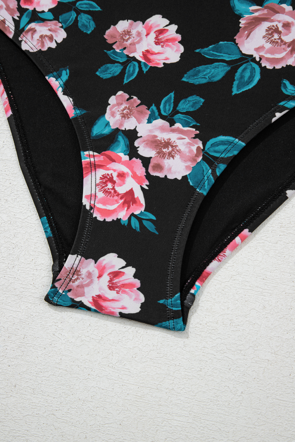 Sea Green Solid Ruffled Square Neck Swim Top and Floral Shorts Bikini Set view 19