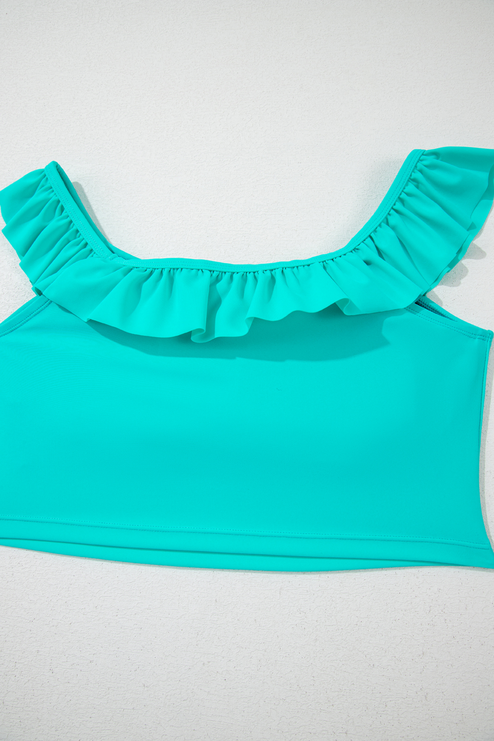 Sea Green Solid Ruffled Square Neck Swim Top and Floral Shorts Bikini Set view 21