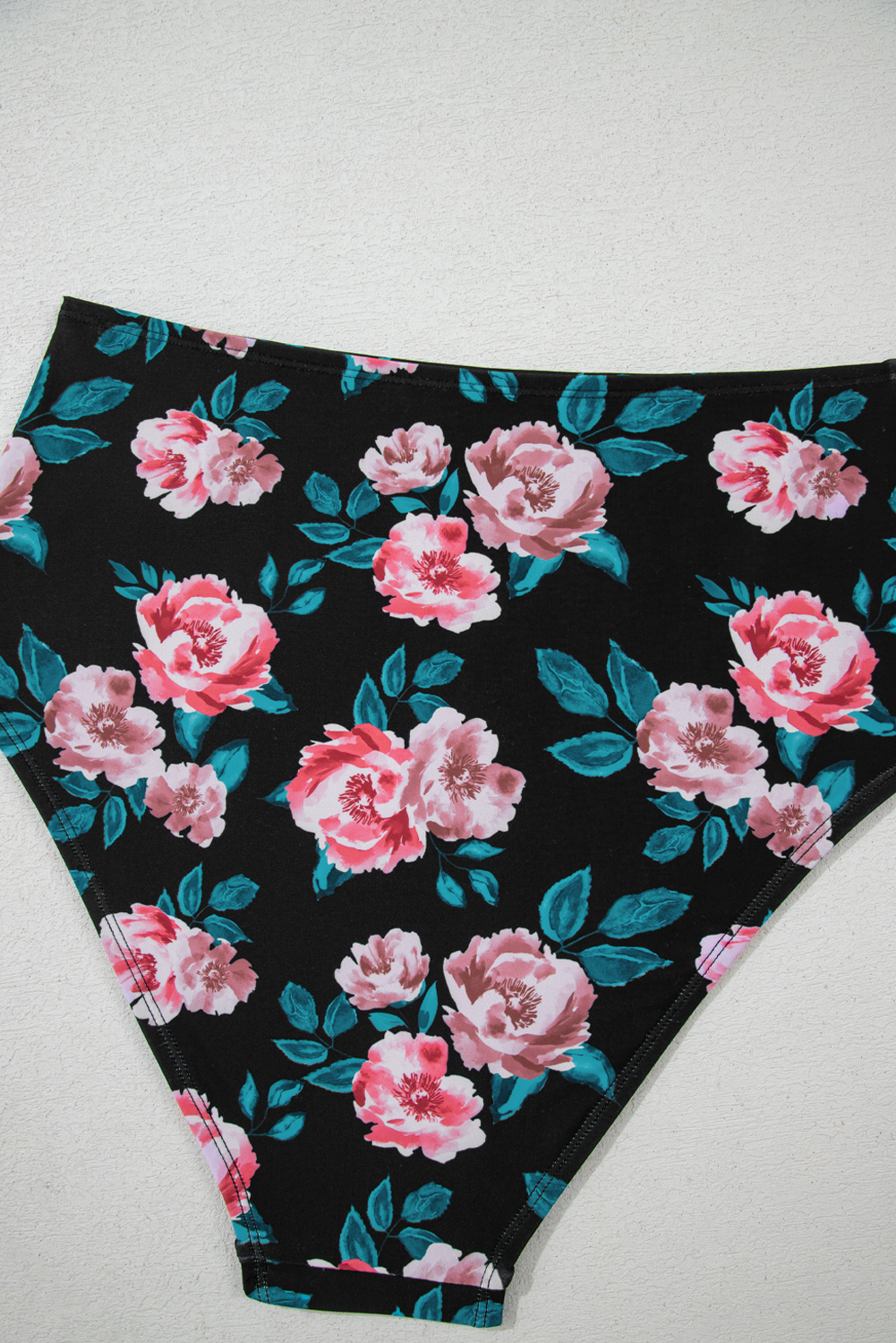 Sea Green Solid Ruffled Square Neck Swim Top and Floral Shorts Bikini Set view 14