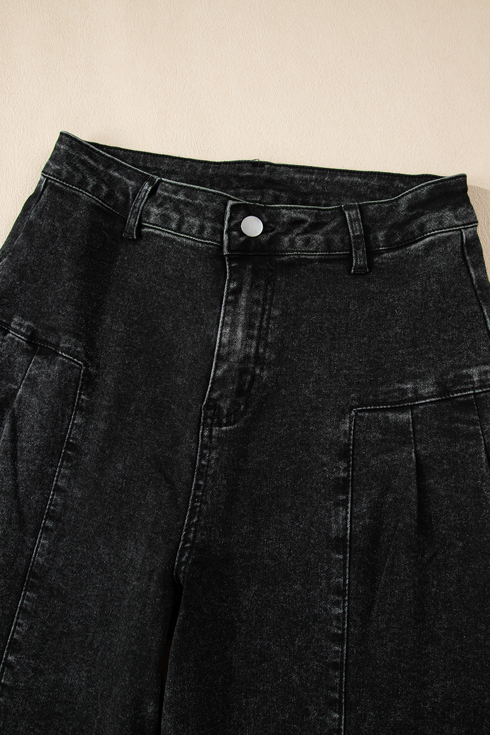 Dark Grey Pleated Wide Leg Mineral Wash Denim Pants view 13