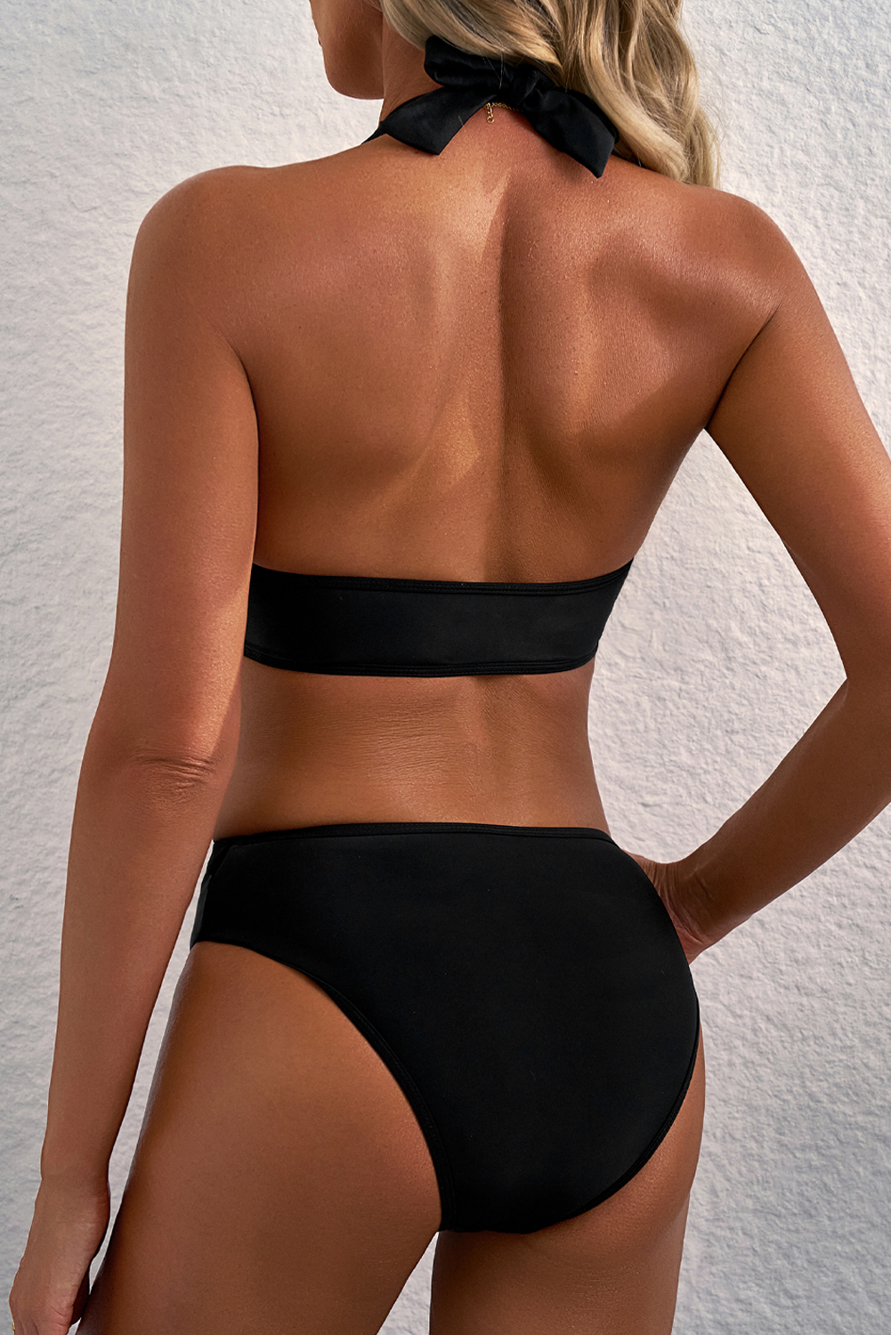 Black Sheer Mesh Edged Halter V Neck Push Up Bikini view 2