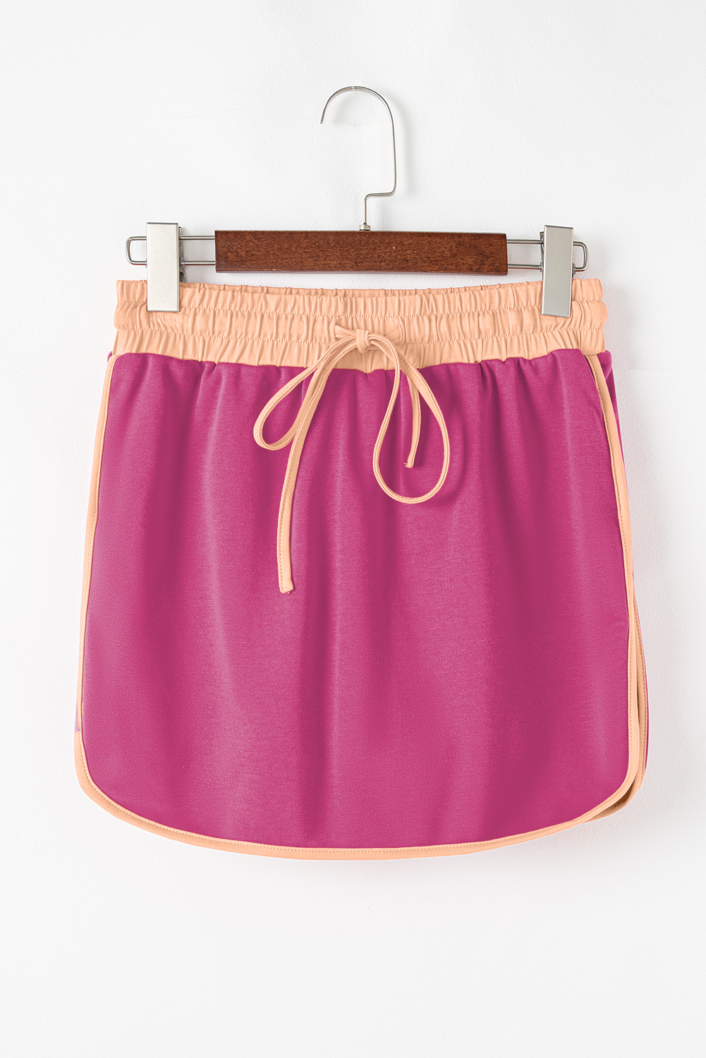 Rose Red Color Contrast Loose Pullover and Lace-up Waist Skort Set view 13