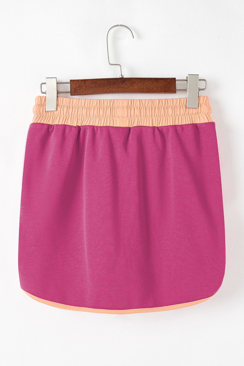 Rose Red Color Contrast Loose Pullover and Lace-up Waist Skort Set view 15