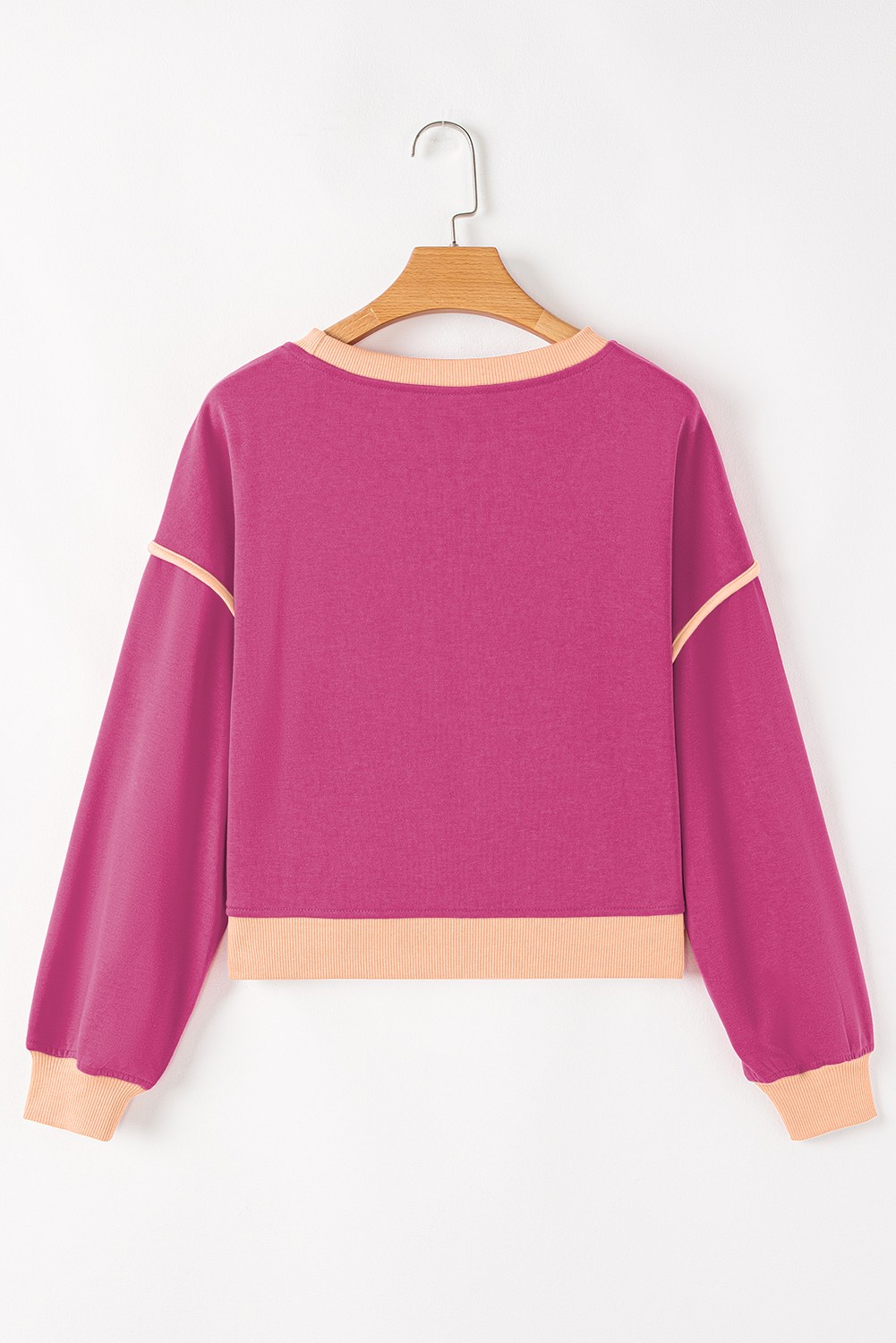 Rose Red Color Contrast Loose Pullover and Lace-up Waist Skort Set view 14