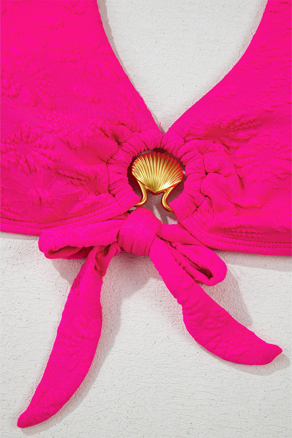 Rose Red Gold Shell Decor Wire-free Knotted 2pcs Bikini Swimsuit view 17
