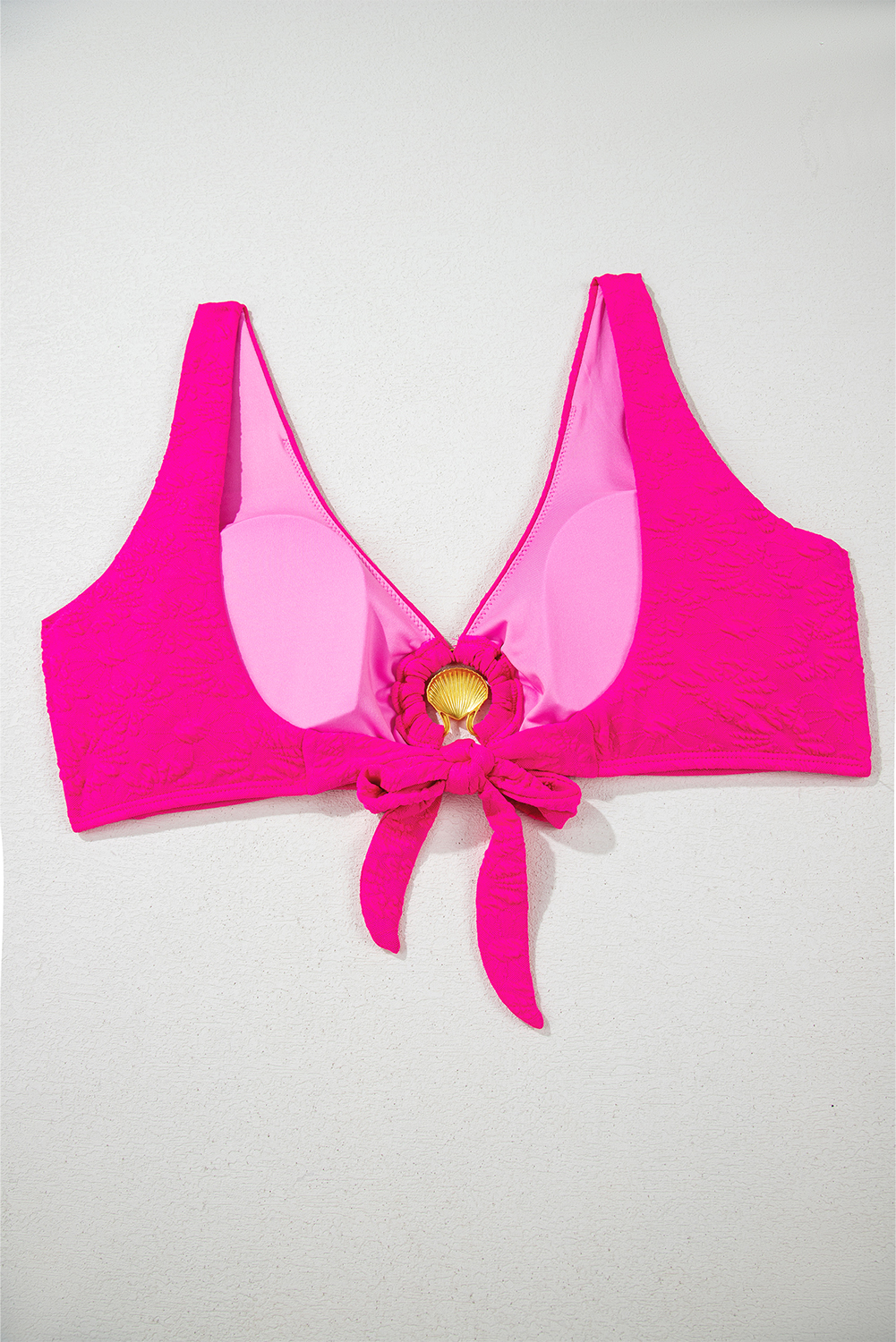 Rose Red Gold Shell Decor Wire-free Knotted 2pcs Bikini Swimsuit view 22