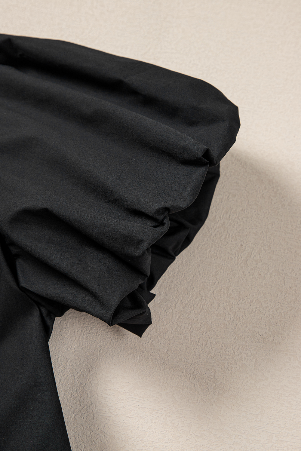 Black Shirt Style Button Down Puff Sleeve Ruffle Hem Dress view 21