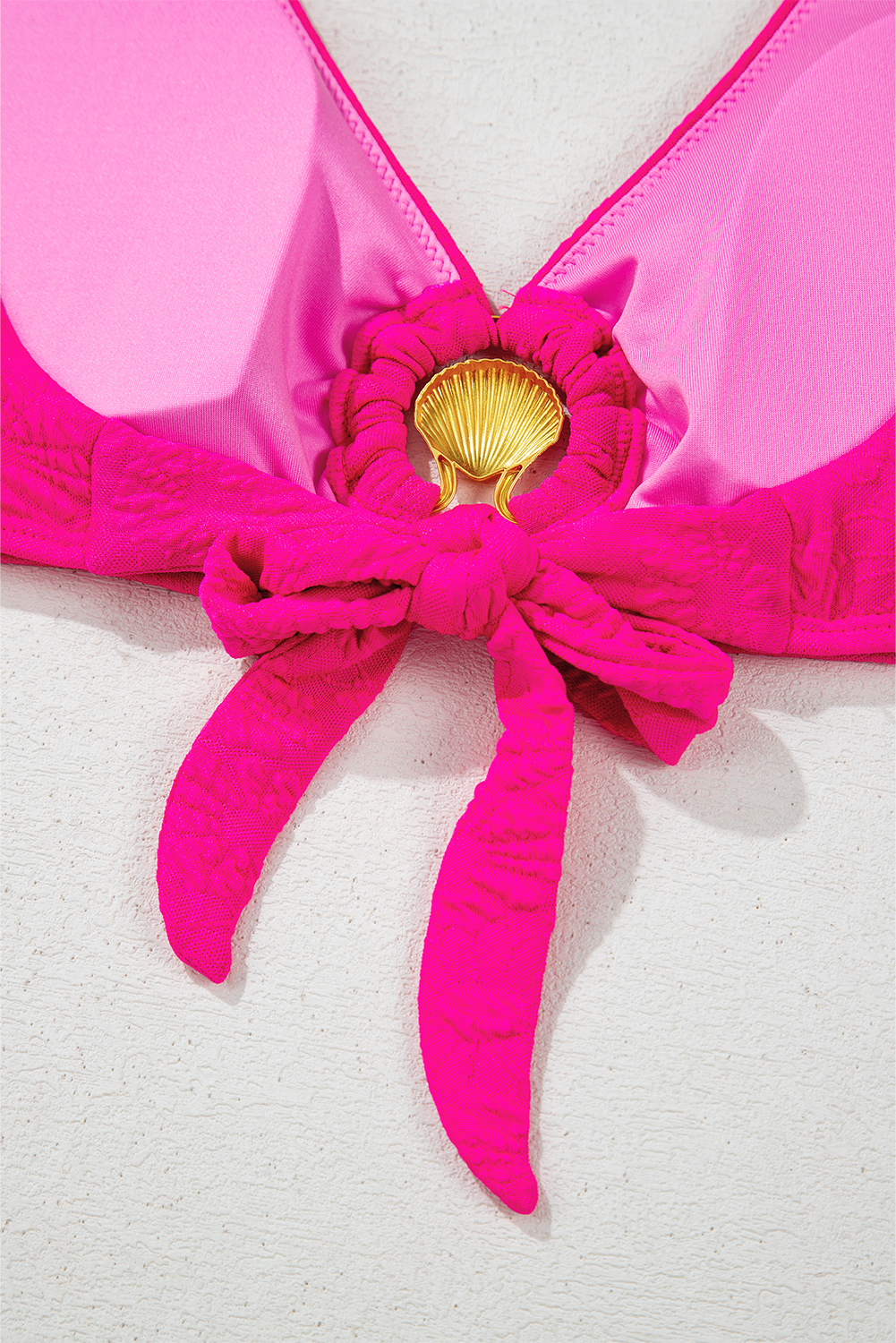 Rose Red Gold Shell Decor Wire-free Knotted 2pcs Bikini Swimsuit view 23