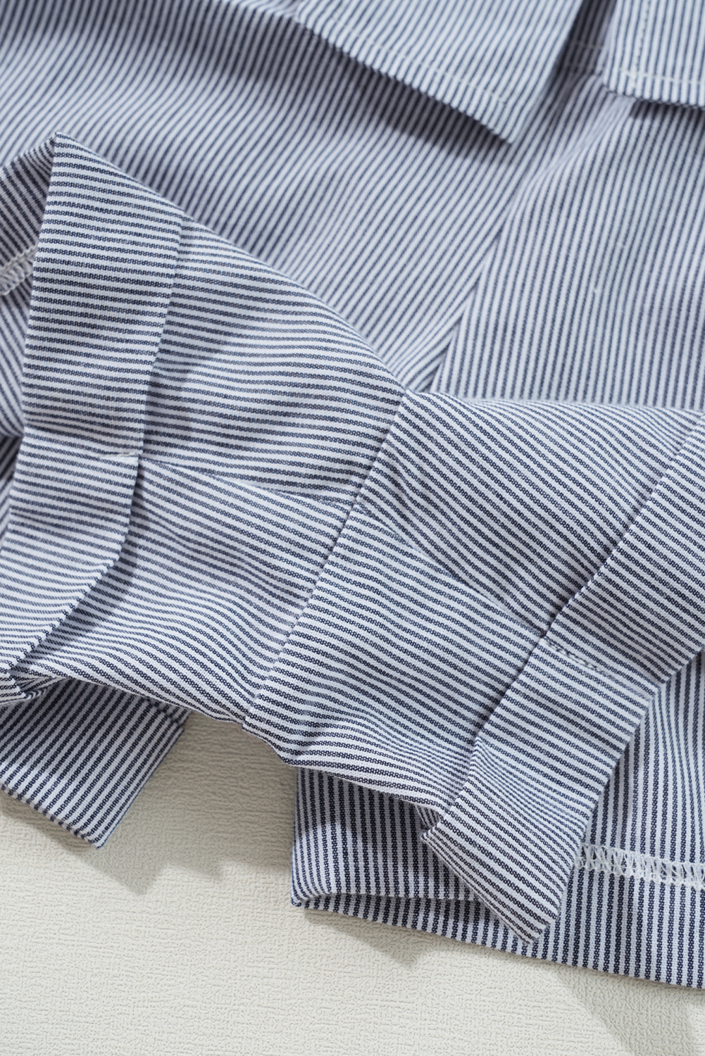 Blue Stripe Chest Pockets Buttoned Belted High Waist Romper view 16