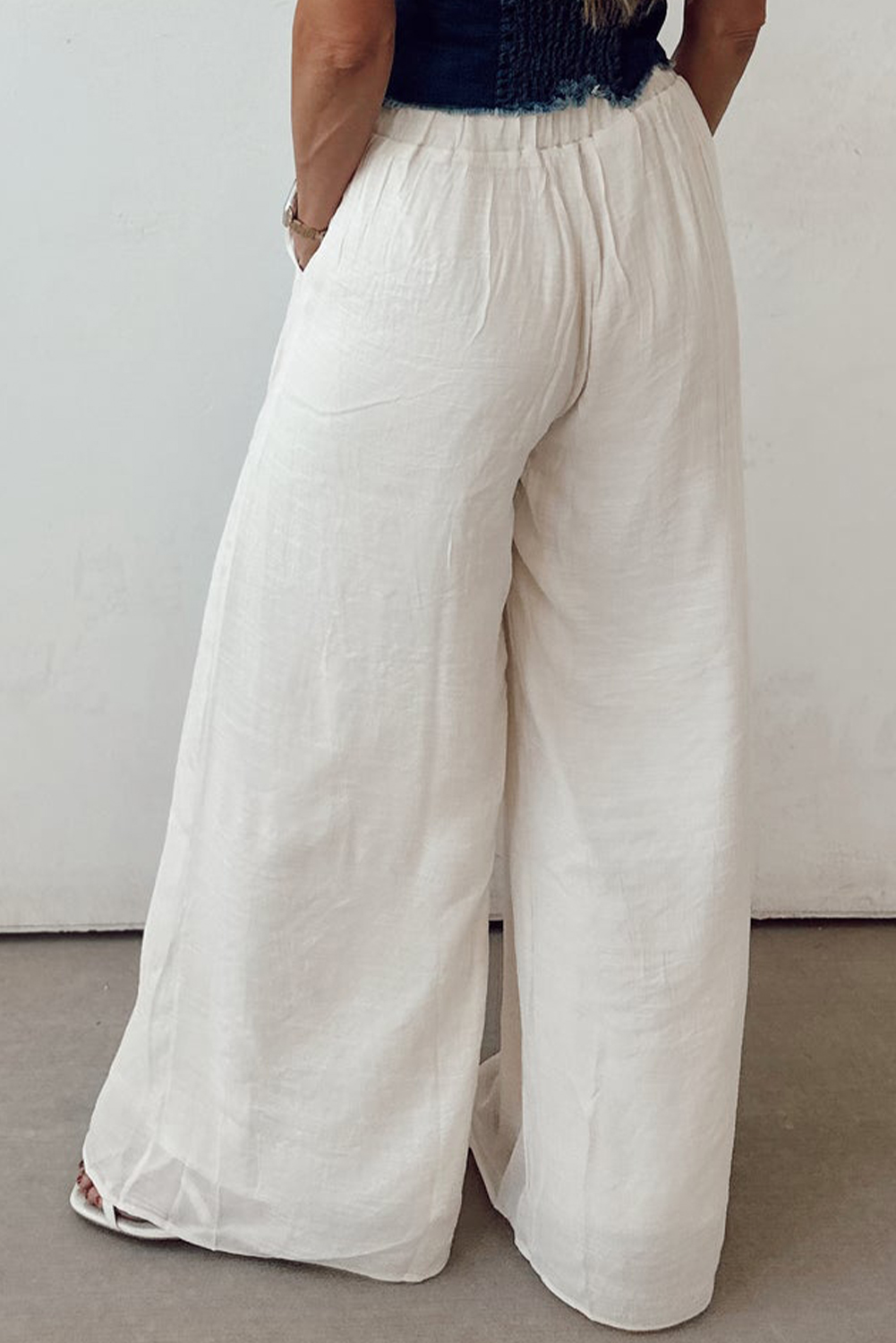 White Casual Tie Waist Pleated Wide Leg Pants view 9