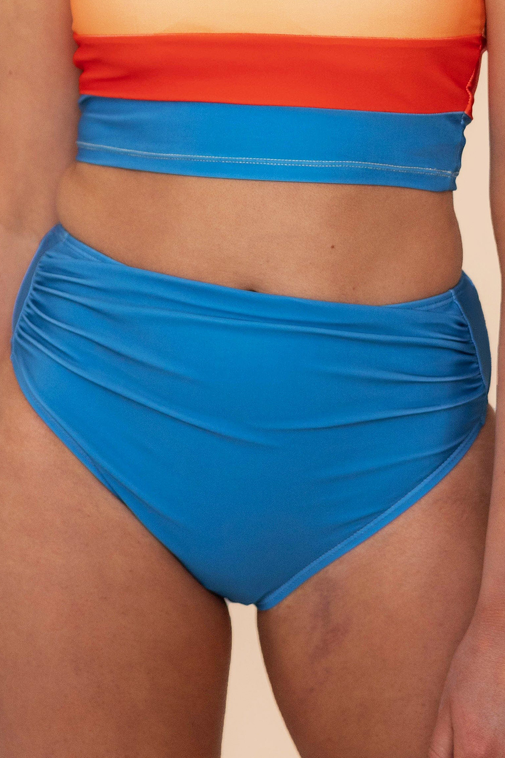 Blue Colorblock Square Neck Top Pleated High Waisted Bikini view 30