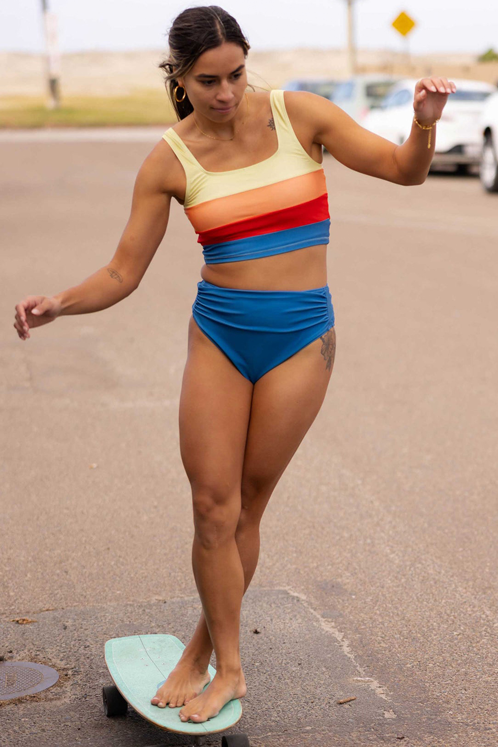 Blue Colorblock Square Neck Top Pleated High Waisted Bikini view 22