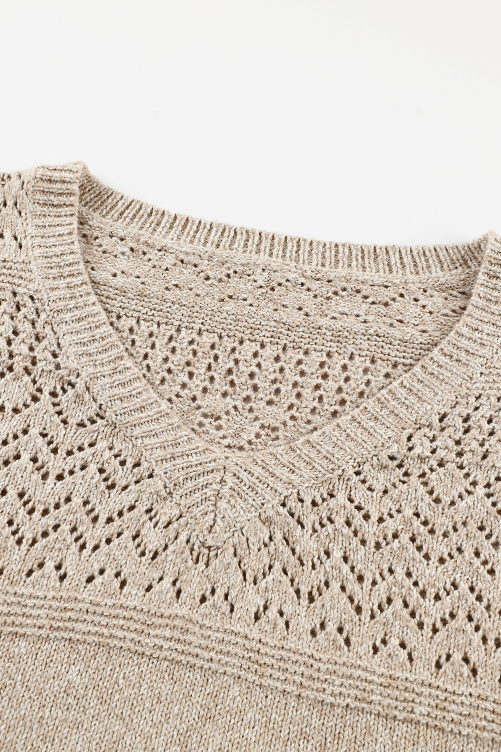Brown Eyelet Pattern Detail V Neck Drop Shoulder Sweater view 23
