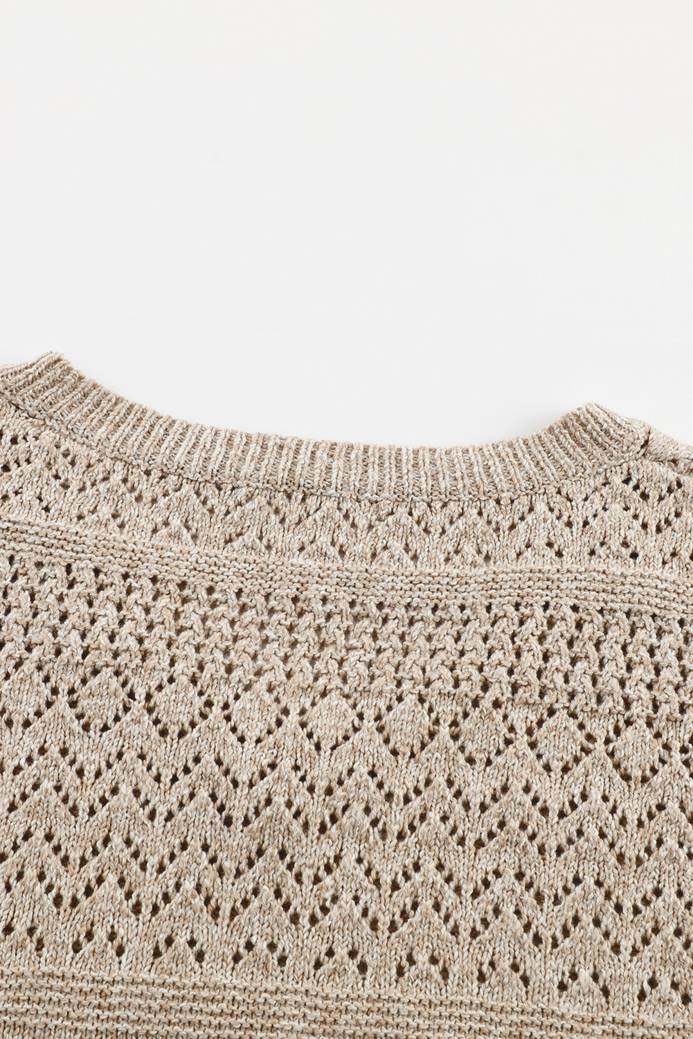 Brown Eyelet Pattern Detail V Neck Drop Shoulder Sweater view 24