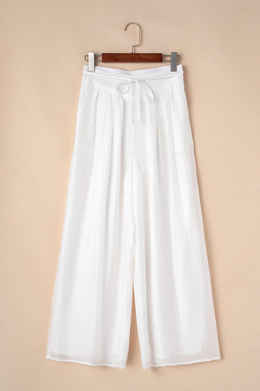 White Casual Tie Waist Pleated Wide Leg Pants view 15