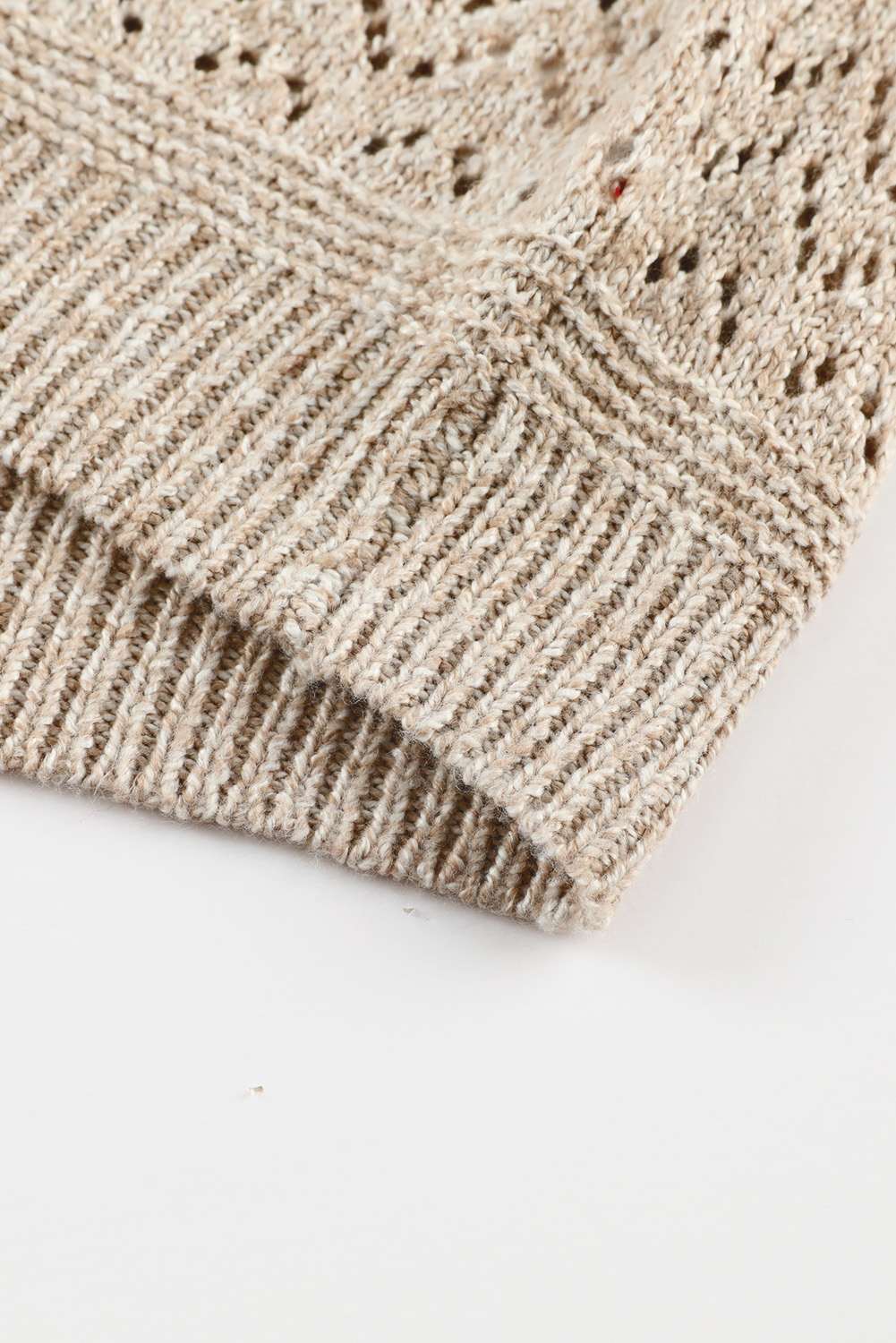 Brown Eyelet Pattern Detail V Neck Drop Shoulder Sweater view 21