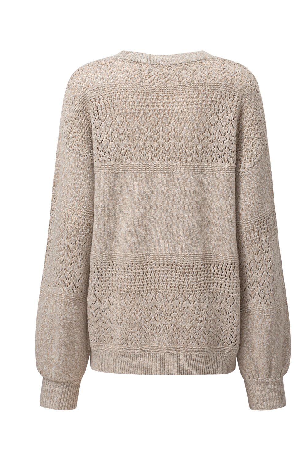 Brown Eyelet Pattern Detail V Neck Drop Shoulder Sweater view 31