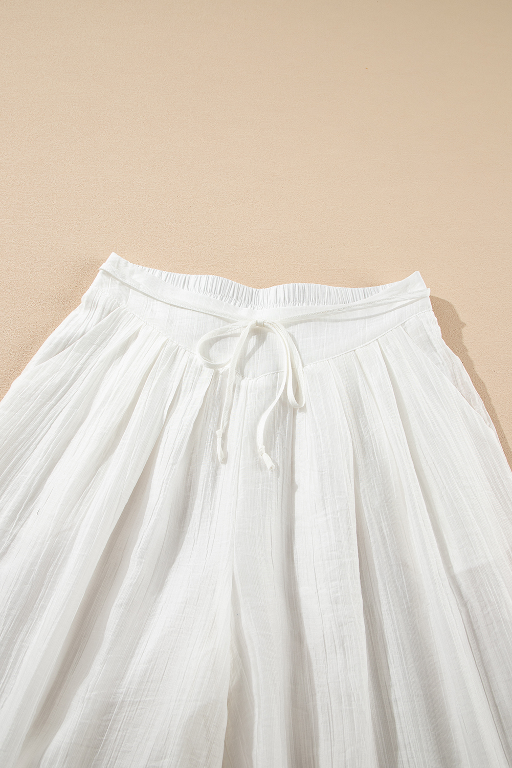 White Casual Tie Waist Pleated Wide Leg Pants view 17