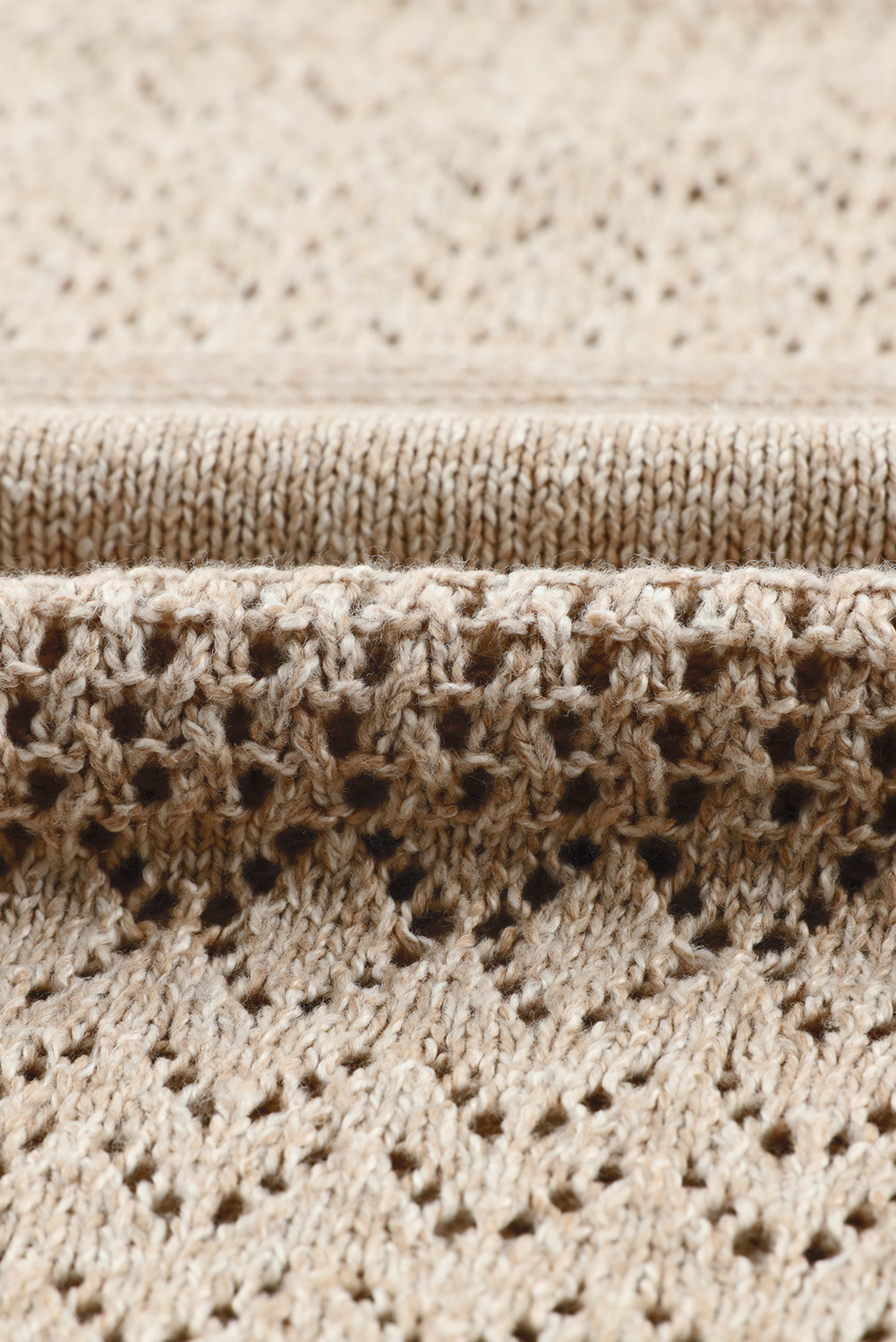 Brown Eyelet Pattern Detail V Neck Drop Shoulder Sweater view 20