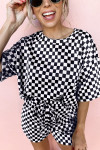 Black Checkered Top and Short Casual 2pcs Set