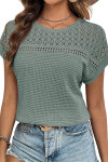 Mist Green Lace Patchwork Waffle Short Sleeve Top