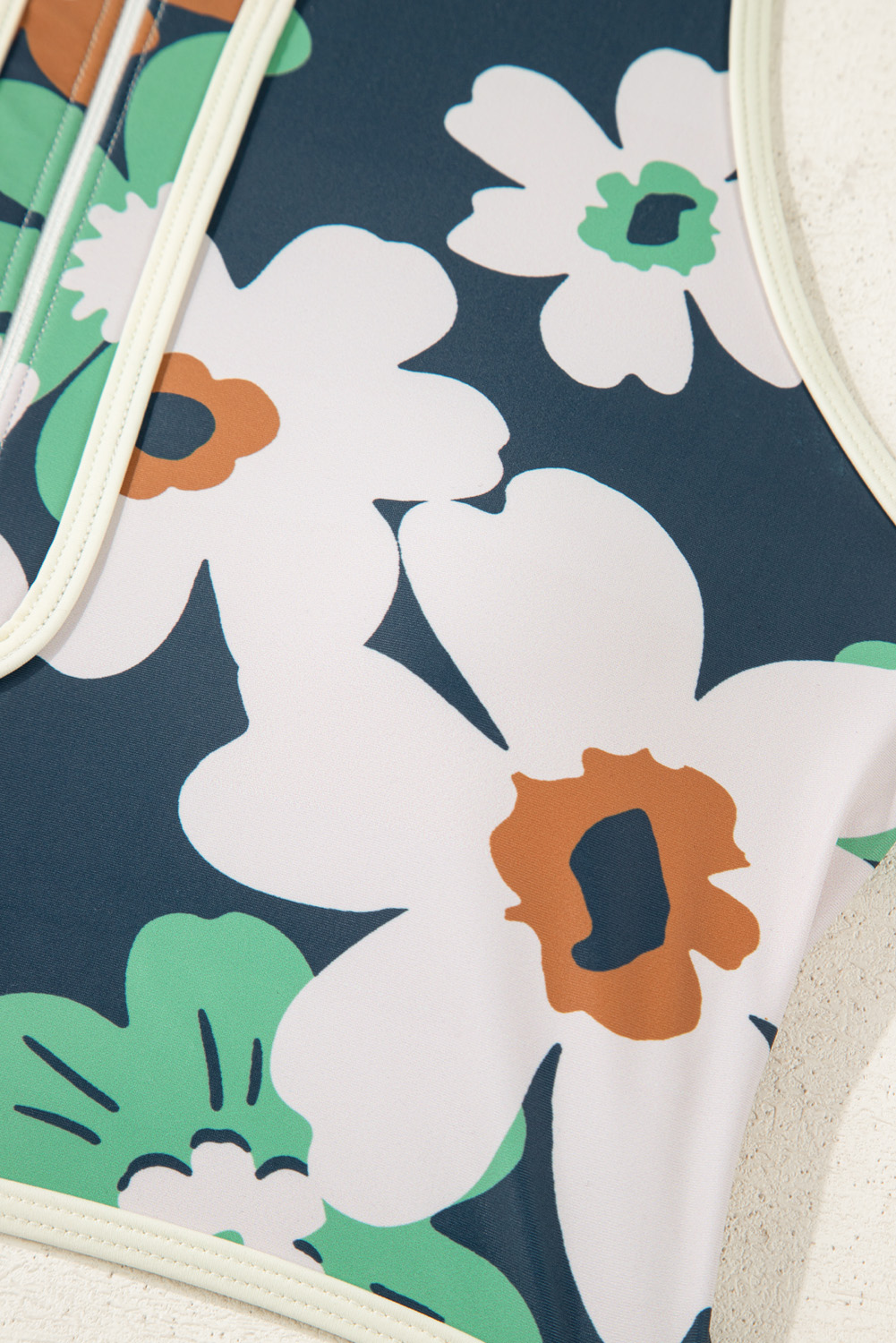 Blue Flower Zip up Racerback High Waisted Bikini view 11