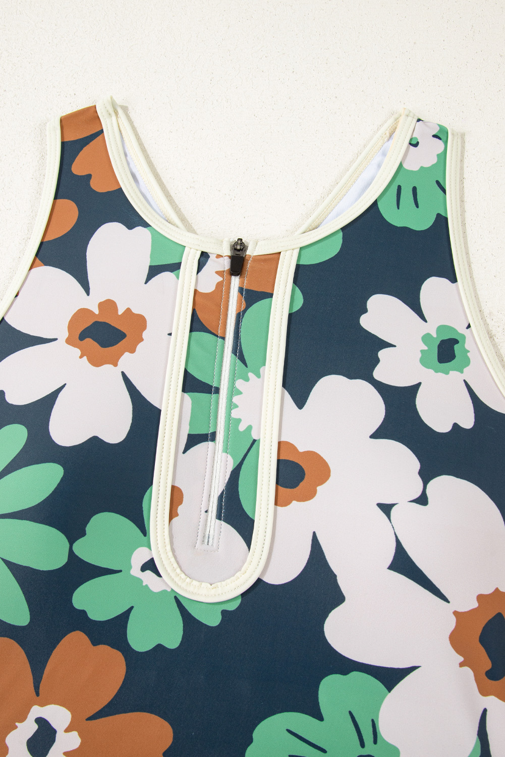 Blue Flower Zip up Racerback High Waisted Bikini view 9
