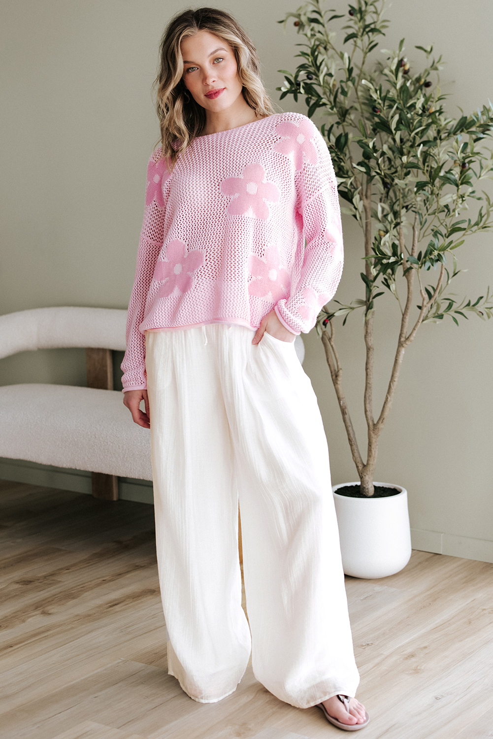White Casual Tie Waist Pleated Wide Leg Pants view 7