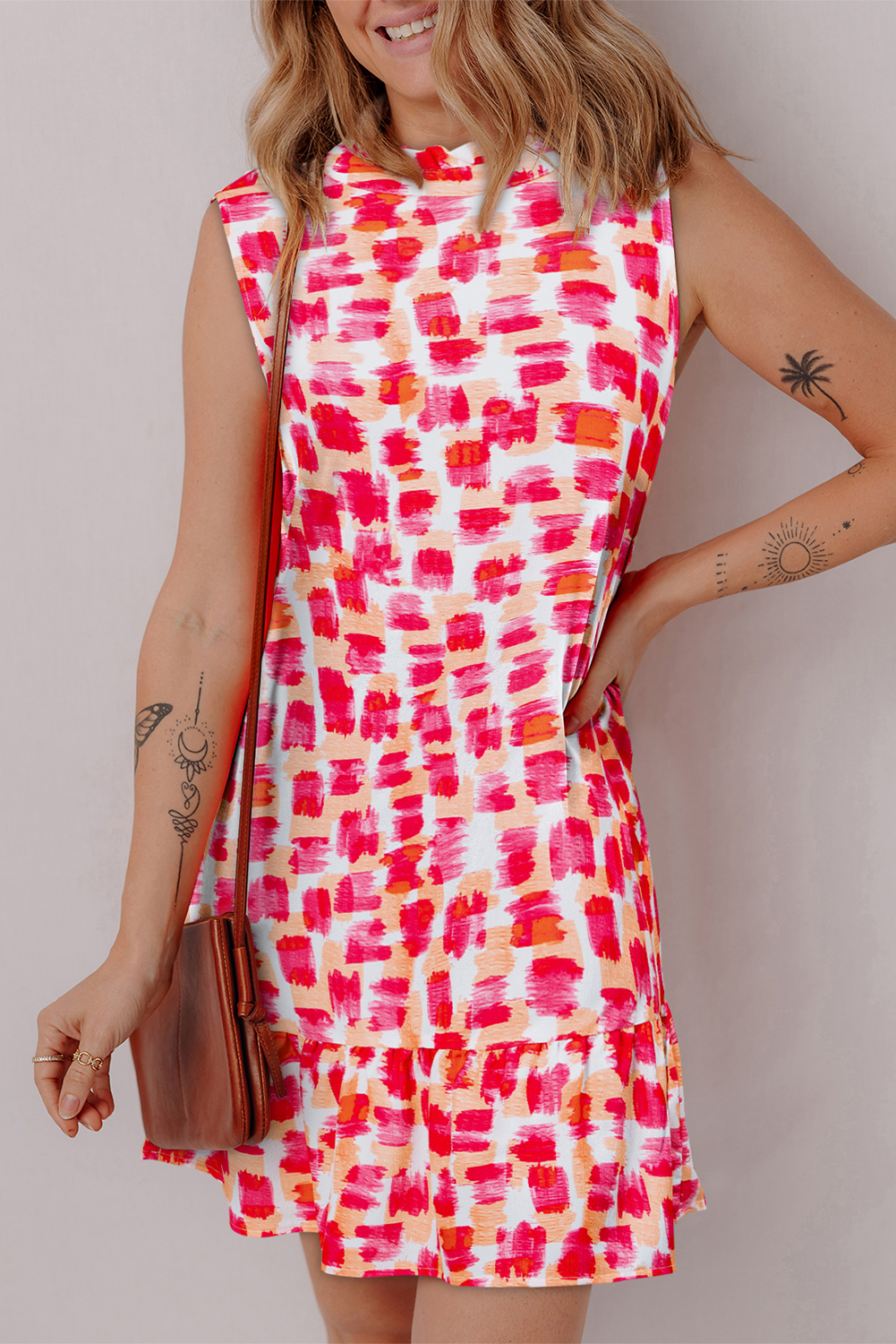 Frilly Neck Tiered Mini Dress main image 1