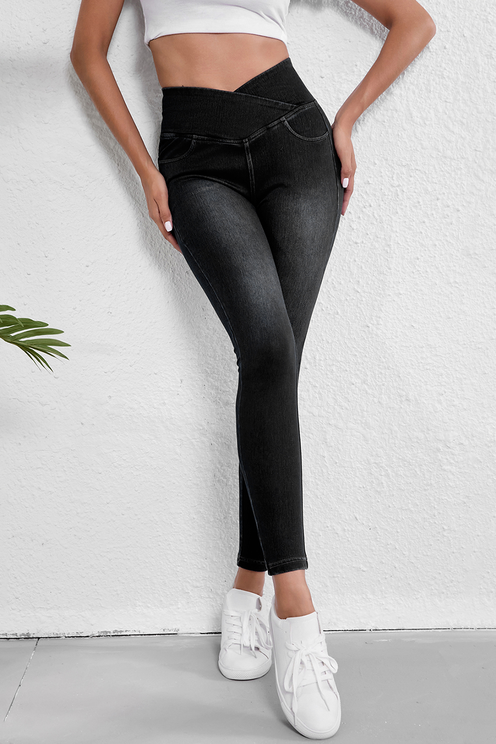 Black Arched Waist Stretchy Slim Fit Jeggings view 5
