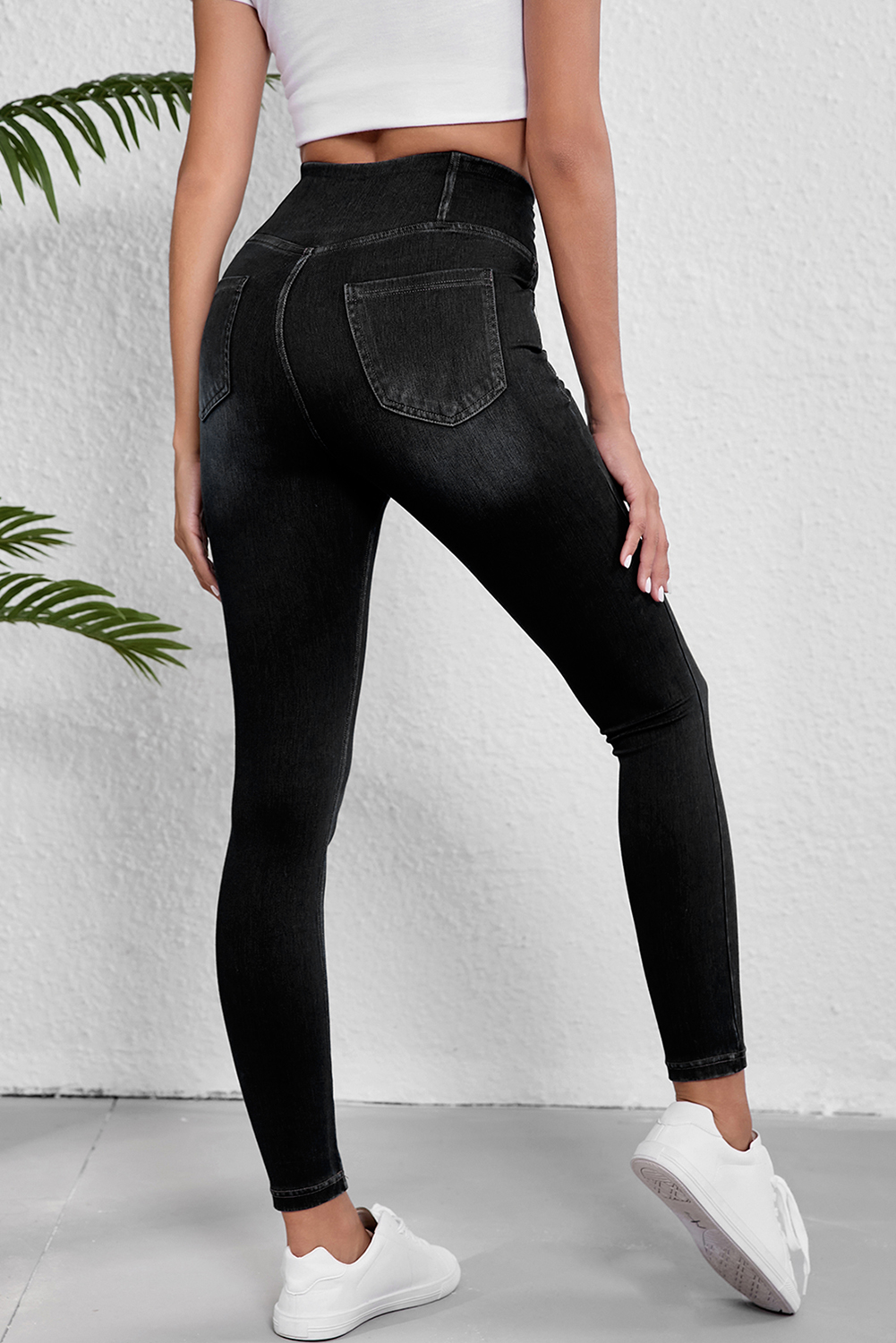 Black Arched Waist Stretchy Slim Fit Jeggings view 2