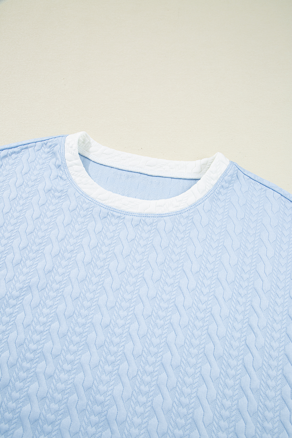 Beau Blue Contrast Trim Textured Crewneck Tee and Pocketed Skirt Set view 11