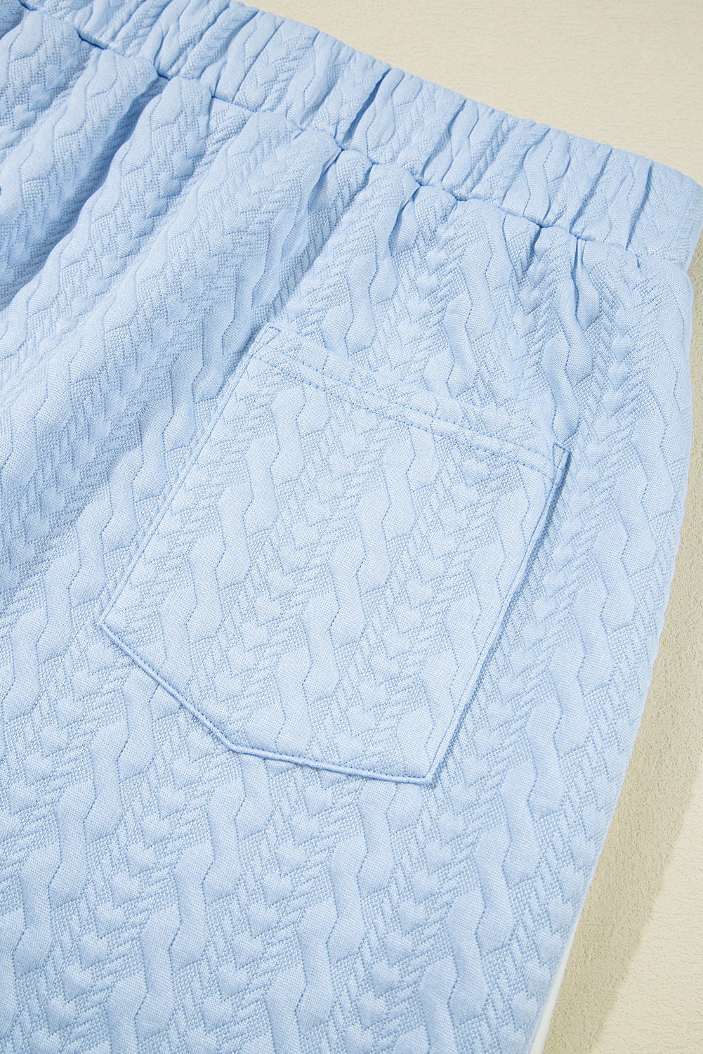 Beau Blue Contrast Trim Textured Crewneck Tee and Pocketed Skirt Set view 16