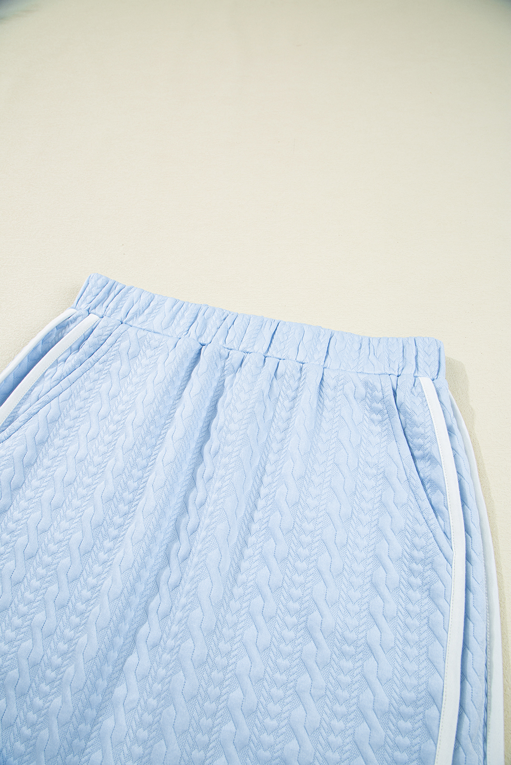 Beau Blue Contrast Trim Textured Crewneck Tee and Pocketed Skirt Set view 13
